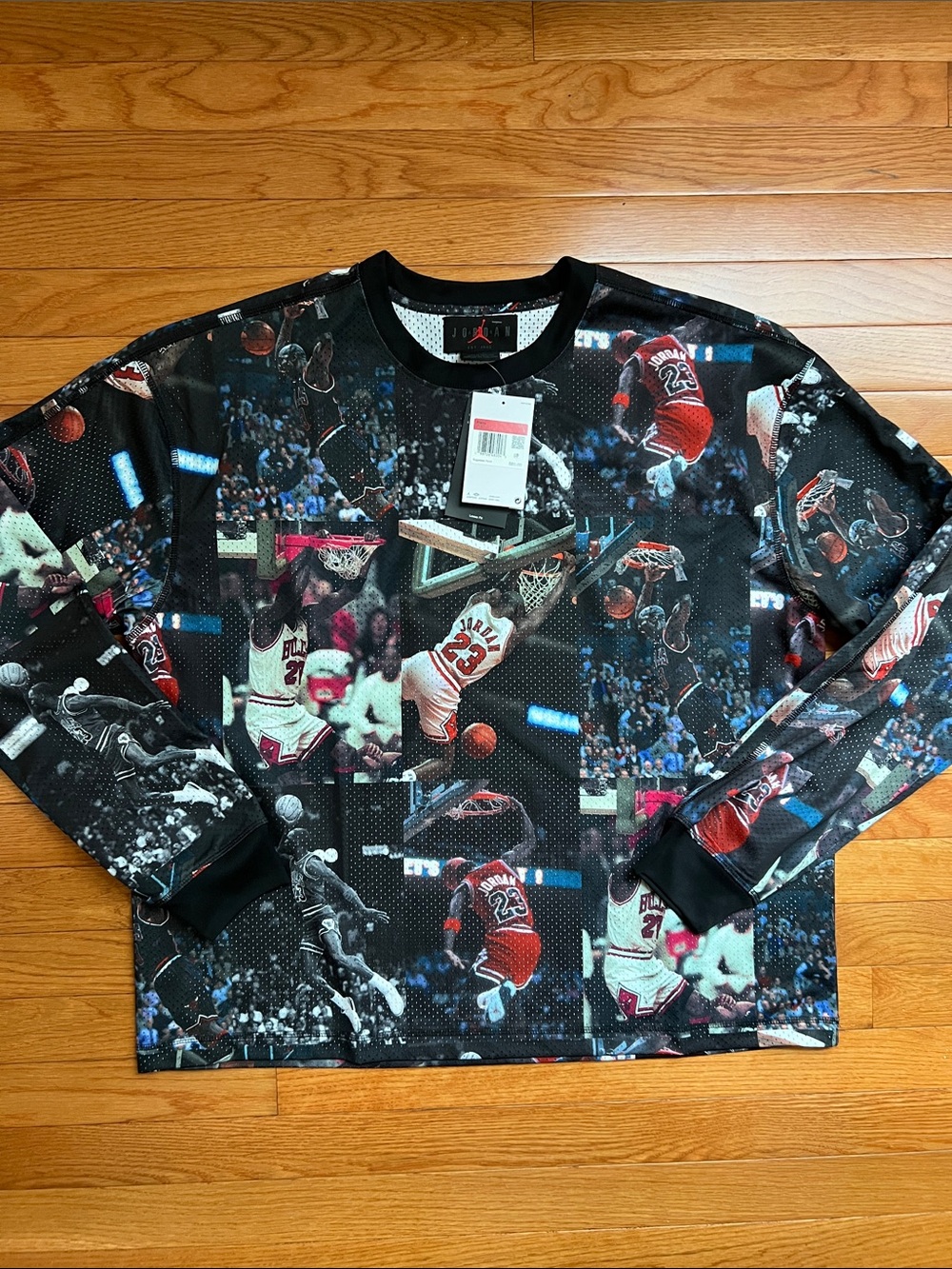 Jordan Black All-Over Michael Jordan Basketball Graphic Long-Sleeve Top